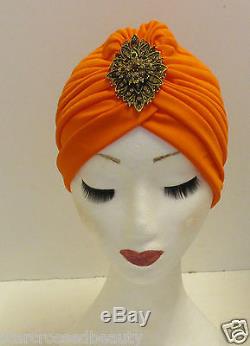 Vintage Art Deco Turban Headpiece Orange Bronze 1920s 30s Flapper 40s Gold M37