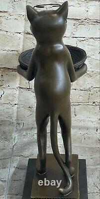 Vintage Artisanal 15 Bronze Art Déco Chat Affaire Carte Support Sculpture