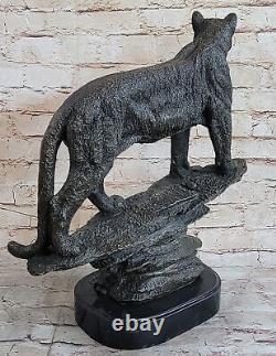 Vintage Bugatti Art Déco Bronze Chat Puma Mountain Lion Sculpture Main Fait