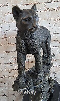 Vintage Bugatti Art Déco Bronze Chat Puma Mountain Lion Sculpture Main Fait