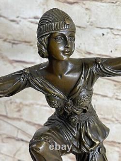 Vintage Grand Art Déco Danseuse Bronze Sculpture Signée Figurine Fonte Figurine