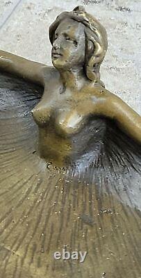 Western Art Déco Bronze Ouvre Belle Femme Fille Sculpture Plateau Chair Plaque
