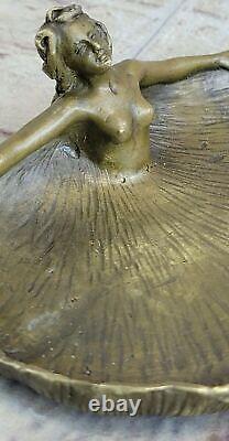 Western Art Déco Bronze Ouvre Belle Femme Fille Sculpture Plateau Chair Plaque