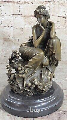 Western Art Déco Sculpture Abstrait Femme Pensée Bronze Statue Signée