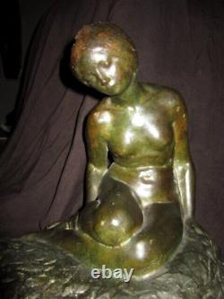 XX Art Deco Bronze Femme Nue Patine Vert Antique Cire Perdue