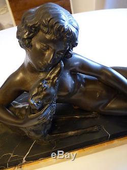 XXL Art Deco Figur Bronze Bronzefigur Akt Windhund Marmor Porto Nero Giallo