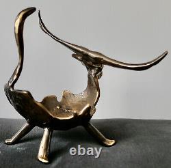 Yves Lohé Sculpture Taureau En Bronze Vide Poche Signée